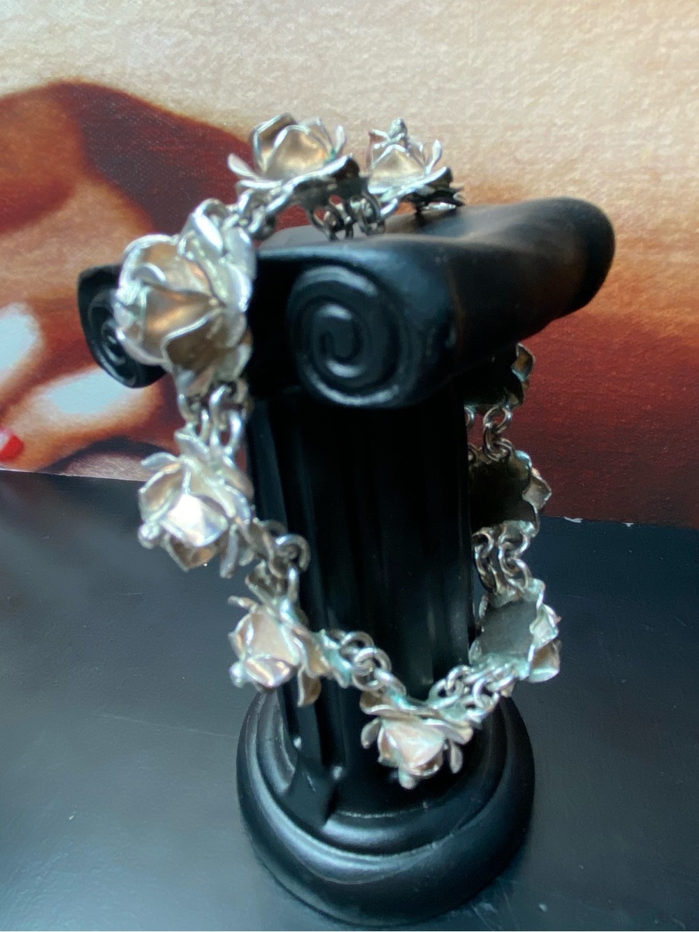 Taxco Sterling Silver 3D Rose Link Bracelet 925 37.2g
